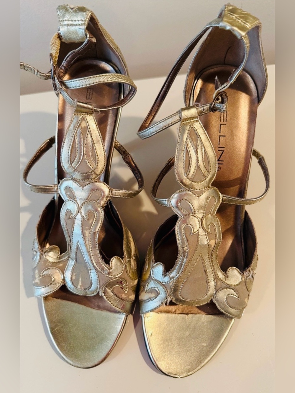 Bellini Metallic Gold Decorative Strappy Heels